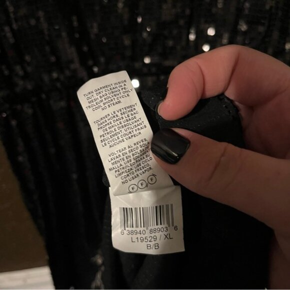 Sequin Black Midi Cocktail Dress with Half Length Sleeves, Karen Kane Size XL - Picture 6 of 7